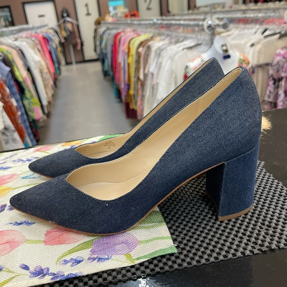 Marc Fisher Dark Denim Pointed Toe Block Heel Pumps - Picture 4 of 10